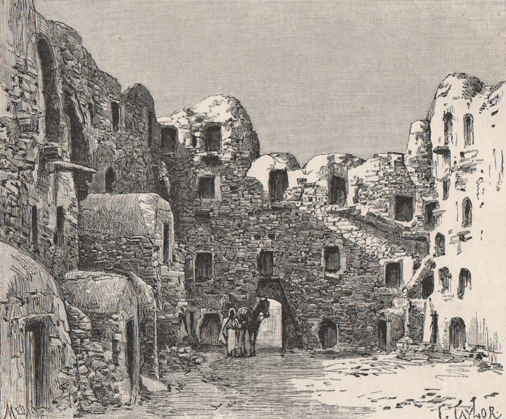 Houses at Kasr El-Mudenin (Medenine) Tunisia. Star Wars location 1885 print